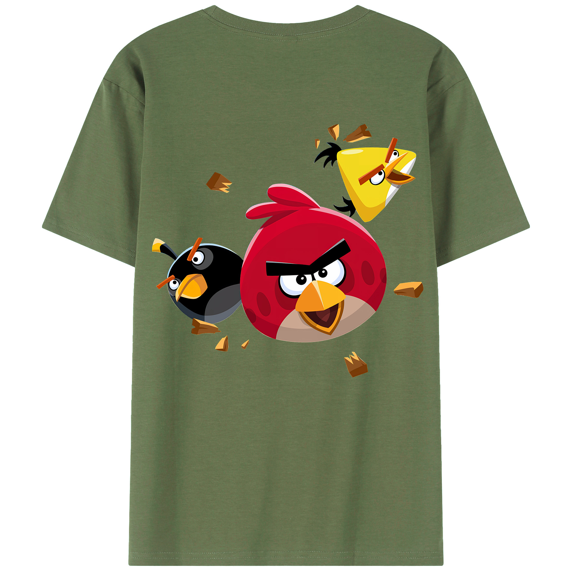 （画像用） Angry Birds アングリーバード 綿100％ メンズ半袖Tシャツ（バックプリント） 通気性